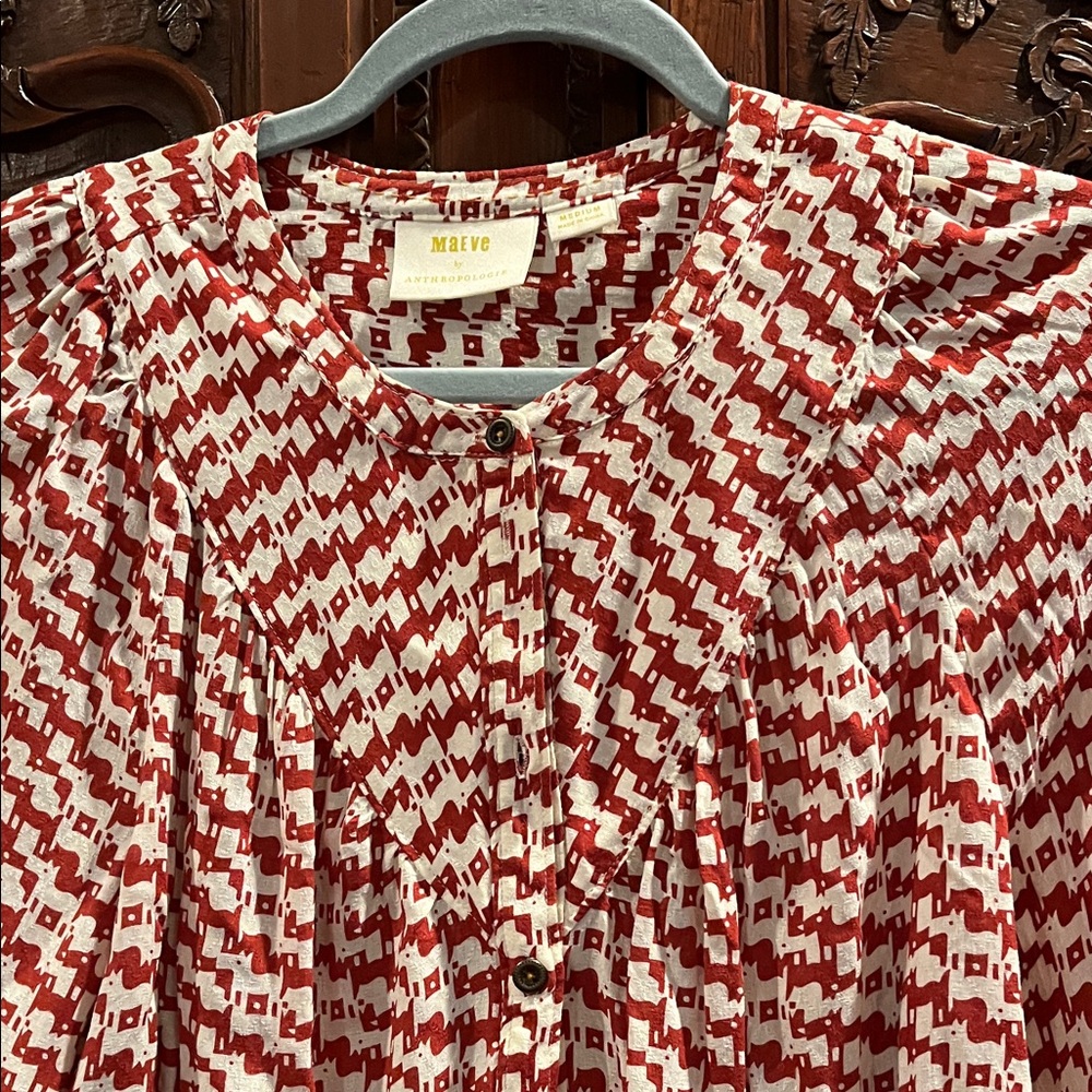 Anthropologie Red and White Patterned Blouse - Picture 4 of 5